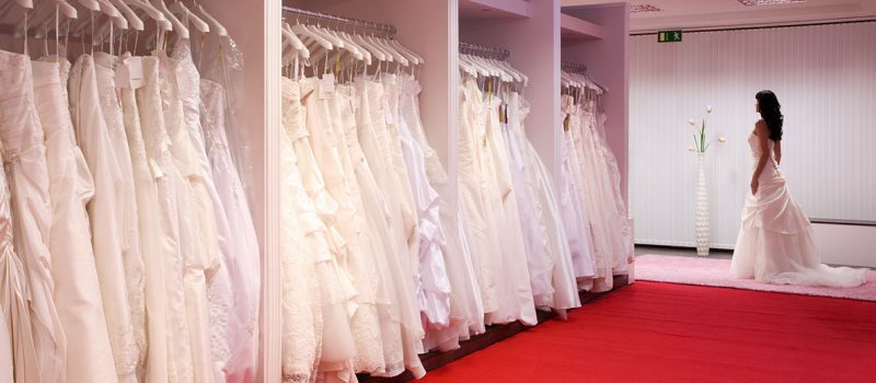 wedding dresses in a bridal shop